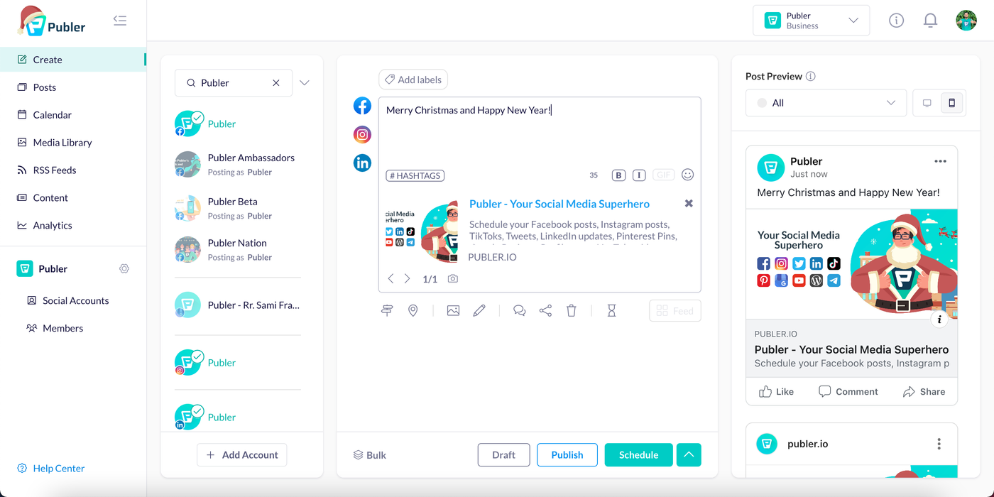Social media dashboard for Publer