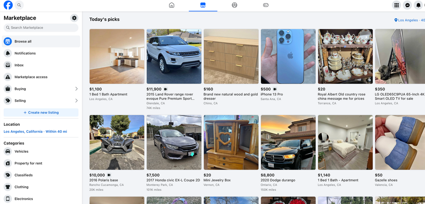 An image of the Facebook Marketplace