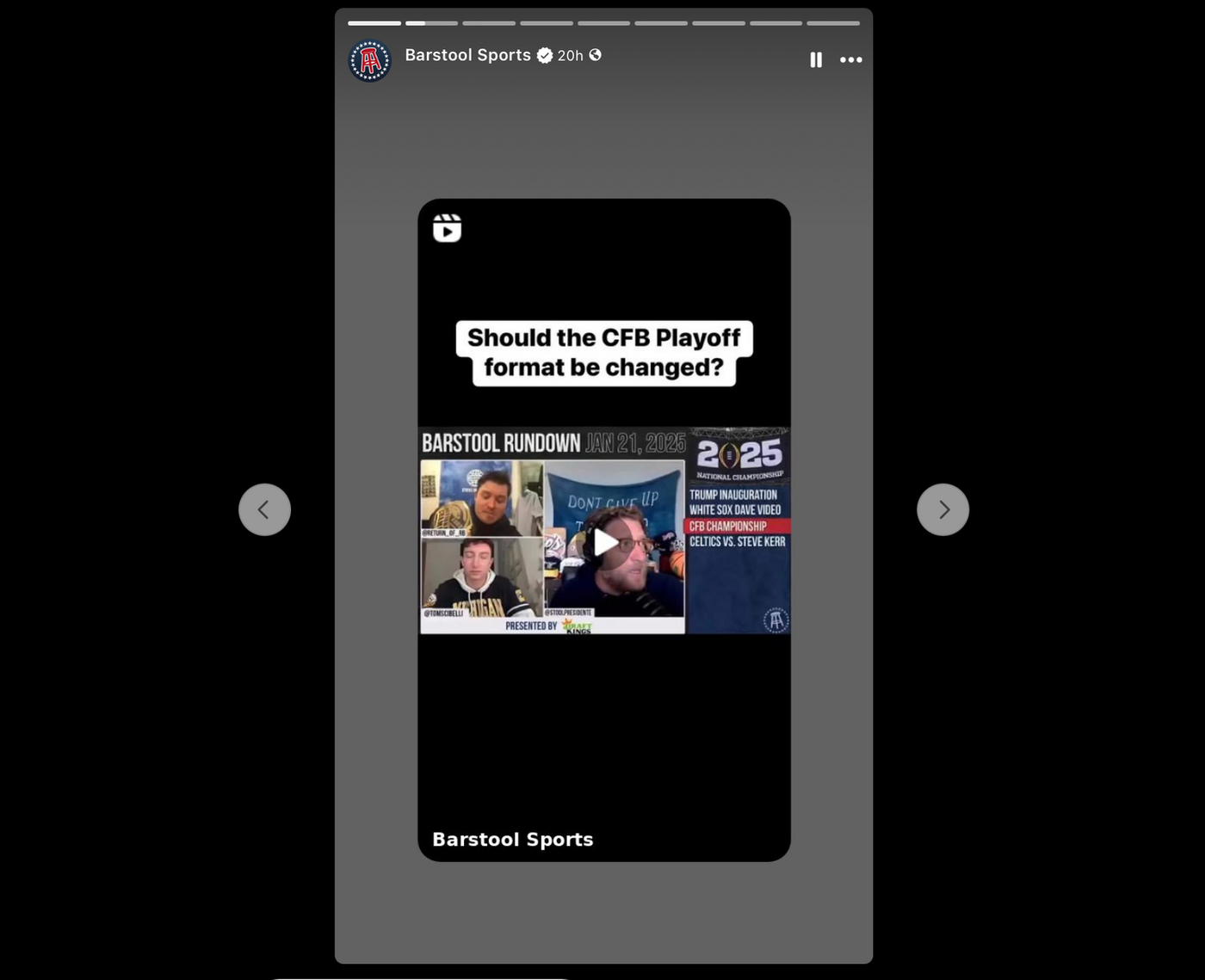 An example of Facebook Stories