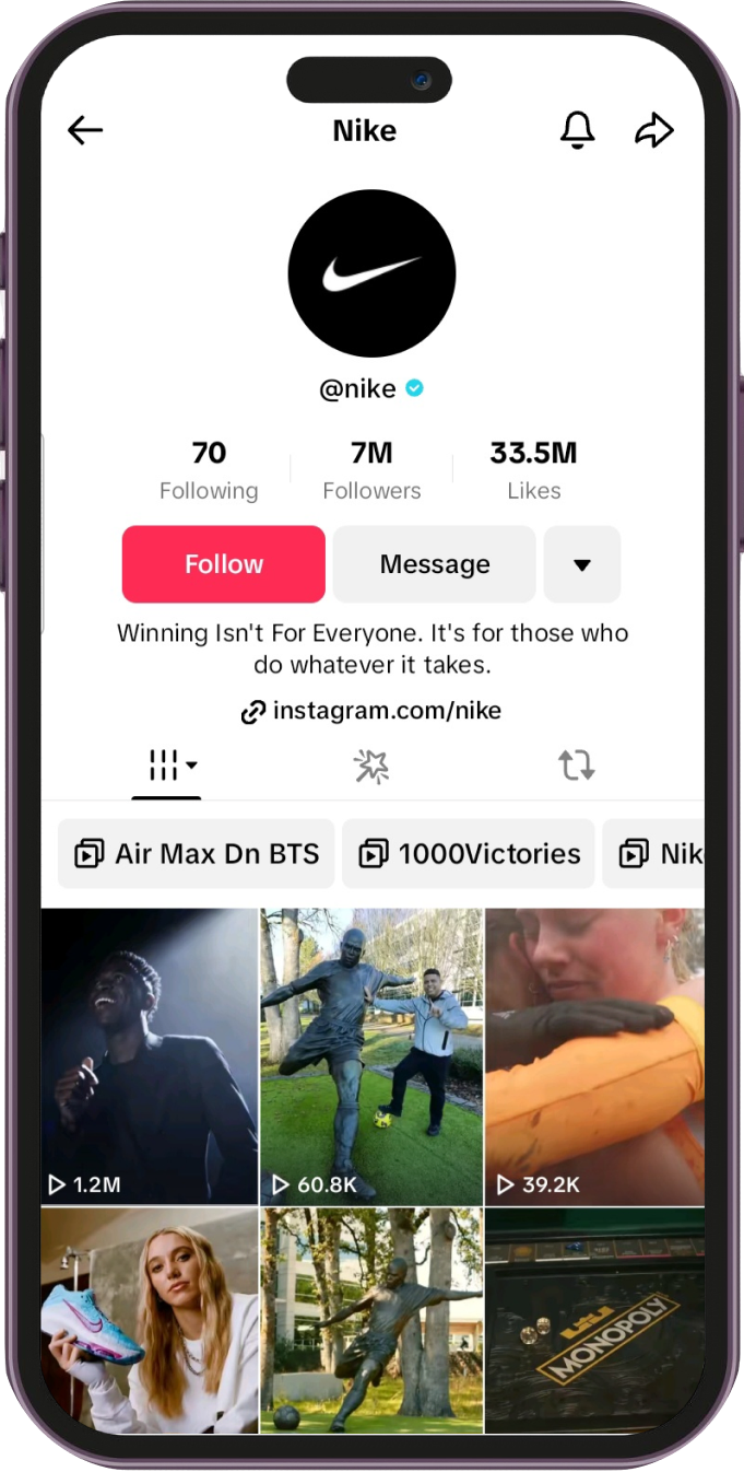 Nike's TikTok account