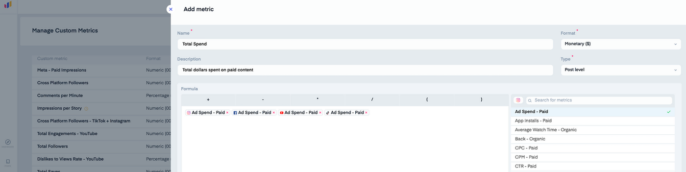 Custom social media metrics calculator from Measure Studio