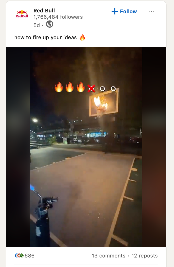 Basketball hoop on fire at night, urban setting. Emojis depict flames and surprise. Text reads: "how to fire up your ideas."