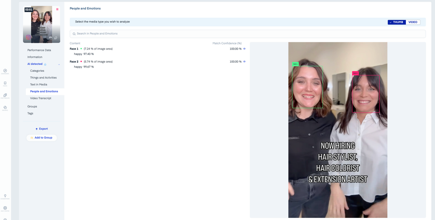 Two smiling women stand in a bright room. Text reads "Now Hiring Hairstylist, Hair Colorist & Extension Artist." Mood is cheerful and inviting.