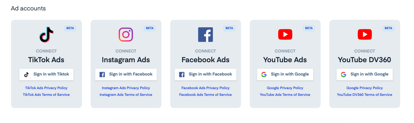 A list of the paid social media platforms Measure Staudio offers support and analytics for