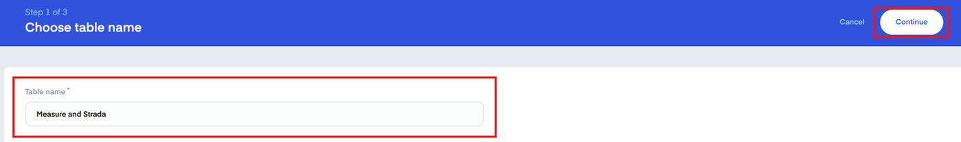 Measure Studio social media dashboard interface Data Table selection