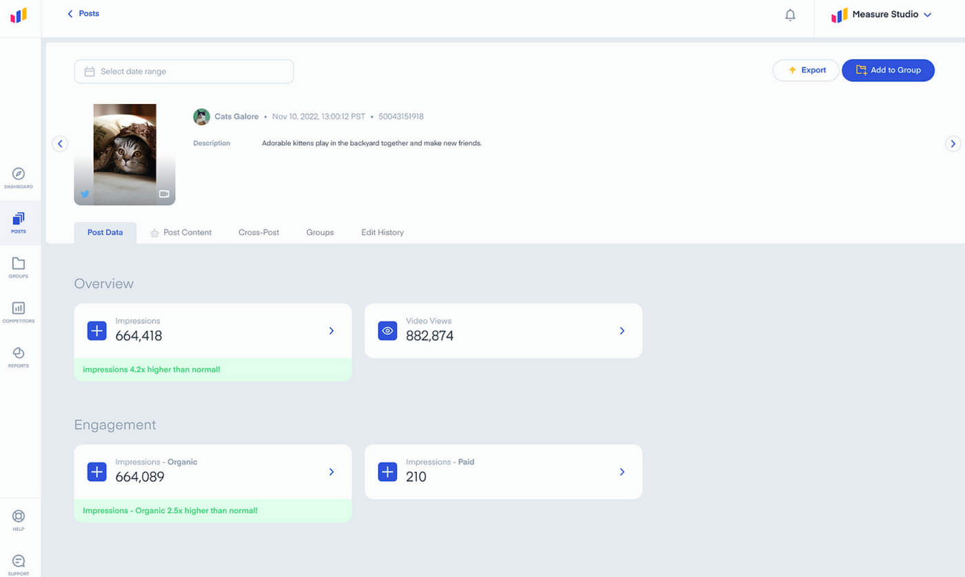 A Measure Studio social media dashboard