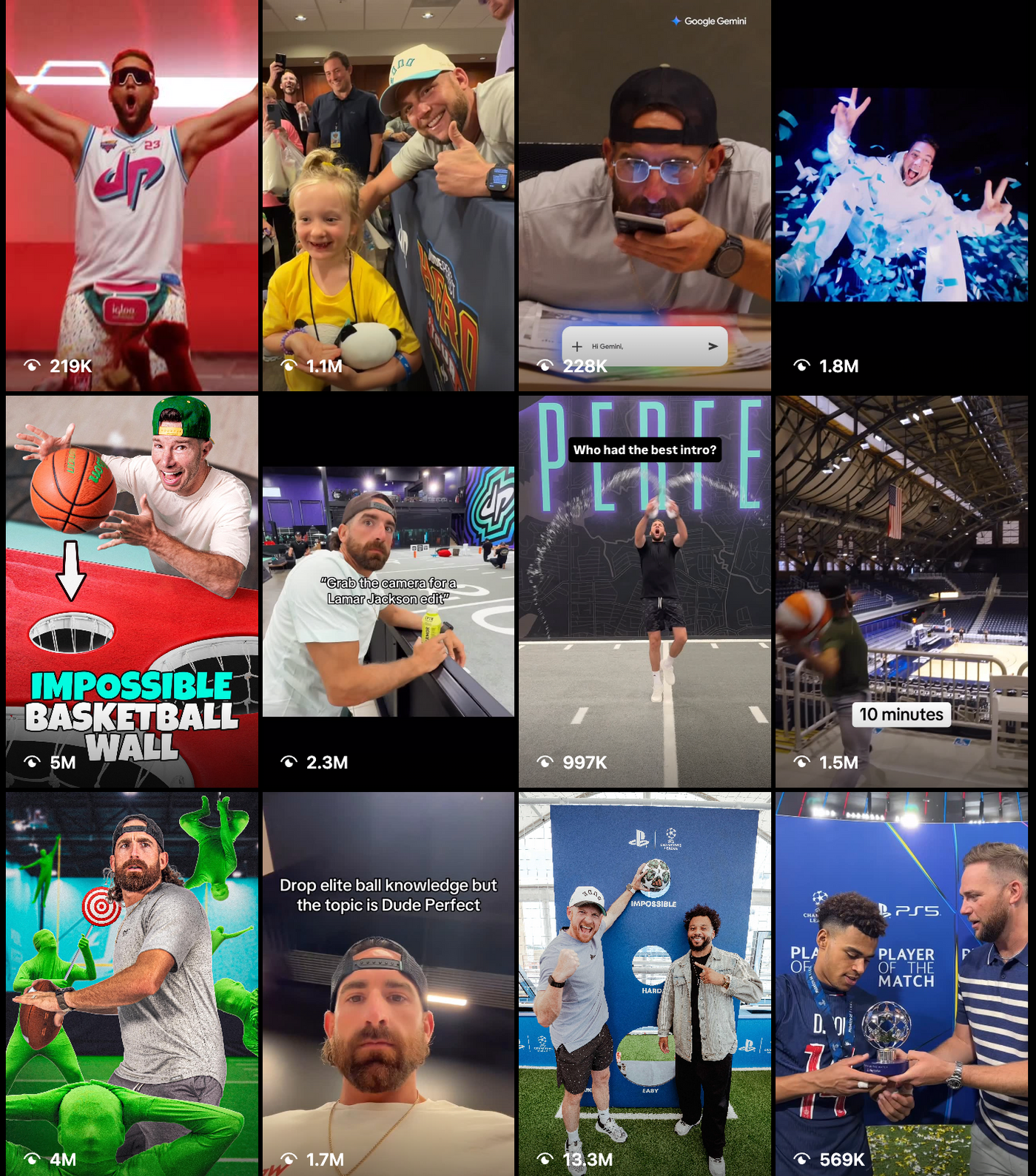 Collage of people engaging in sports, posing with fans, and celebrating. Text highlights basketball themes, shared experiences, and fun.