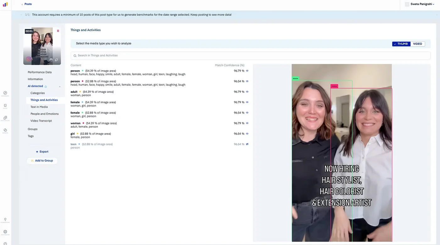 A screenshot of Measure Studio's social media analytics platform