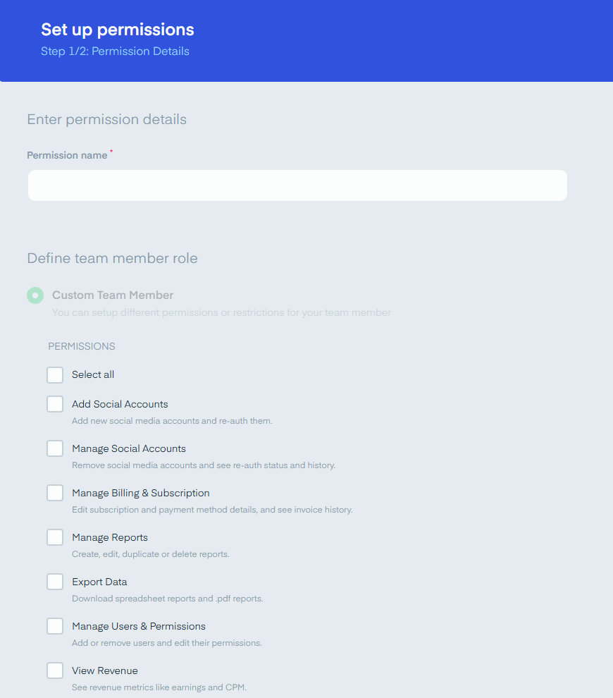 Admin permissions settings in Measure Studio