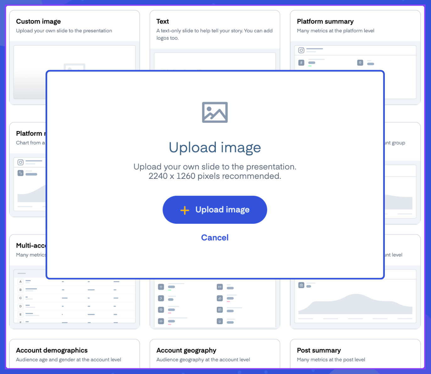 Generate instant social media reports with slide templates for your most important analytics.