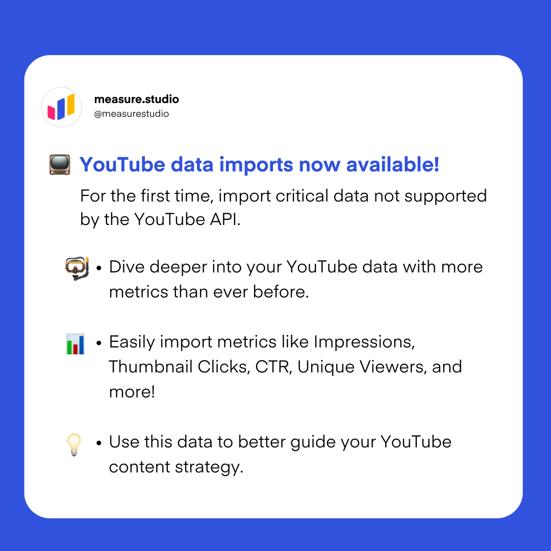 YouTube data imports with Measure Studio
